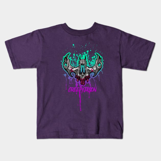 Bat Skull Kids T-Shirt by creepyjason